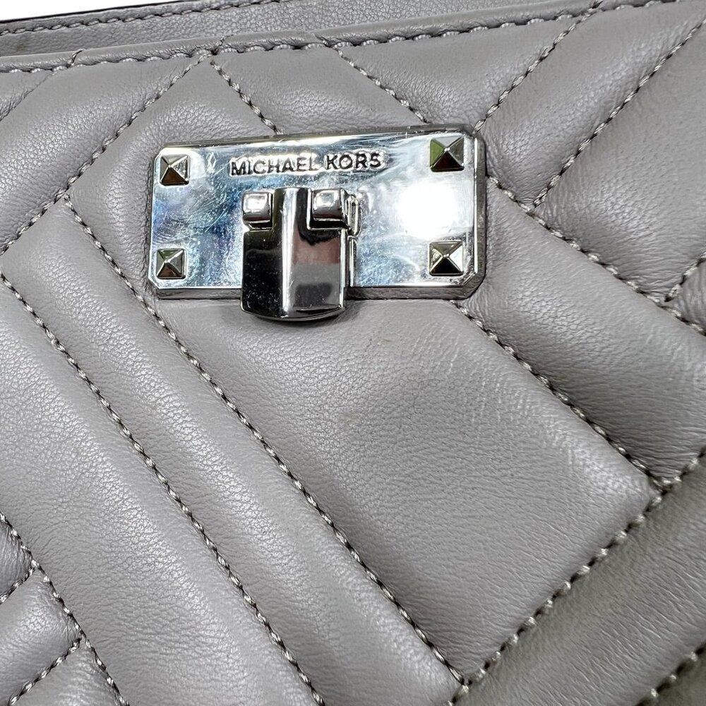 Michael Kors Quilted Leather Peyton Shoulder Bag Tote With Chain Strap Gray - Picture 4 of 14